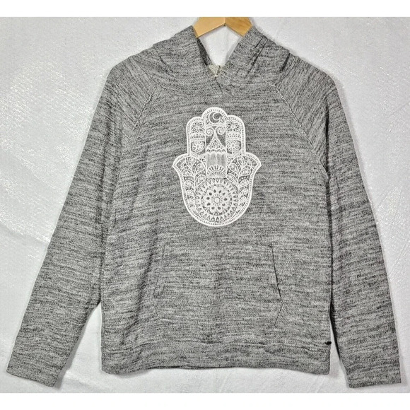 O'Neill Women's Hooded Sweatshirt Hoodie Size Medium Hamsa Hand Heathered Gray - Picture 1 of 5